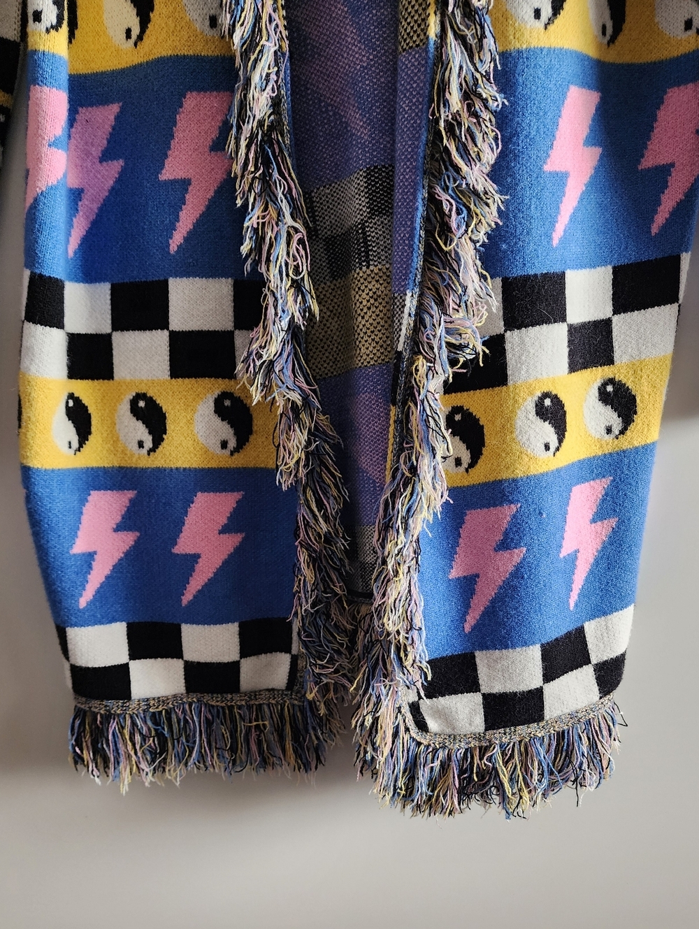 Dressed In Lala Fringe Blanket Cardigan In Wonderstruck Size Small/Medium - Picture 6 of 11